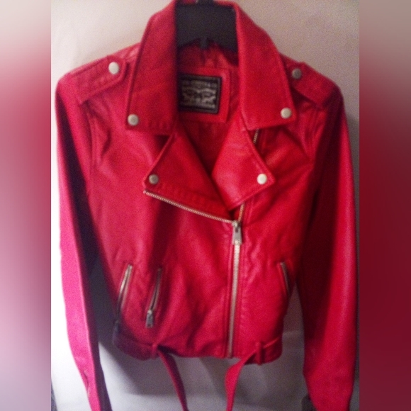 Levi's Strauss, Women's, Faux-Leather, Moto Jacket, Size M, Color Red - Picture 2 of 8